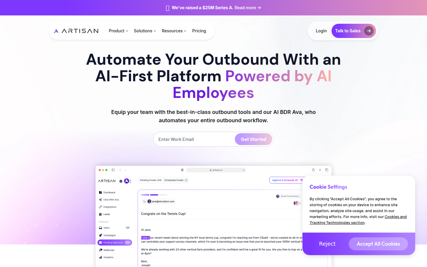 Artisan Ava homepage