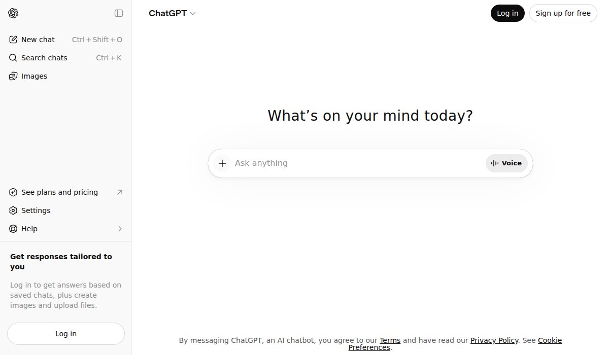 ChatGPT AI chatbot interface - homepage screenshot 2026