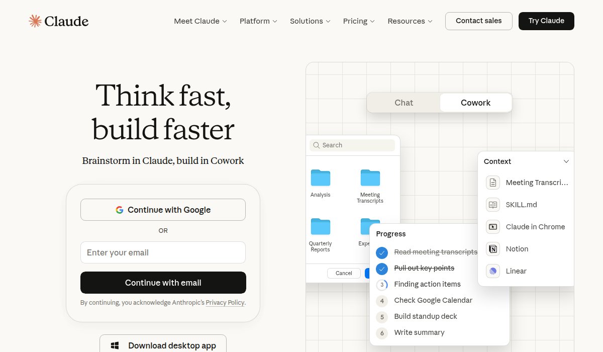 Claude AI chatbot by Anthropic - homepage screenshot 2026