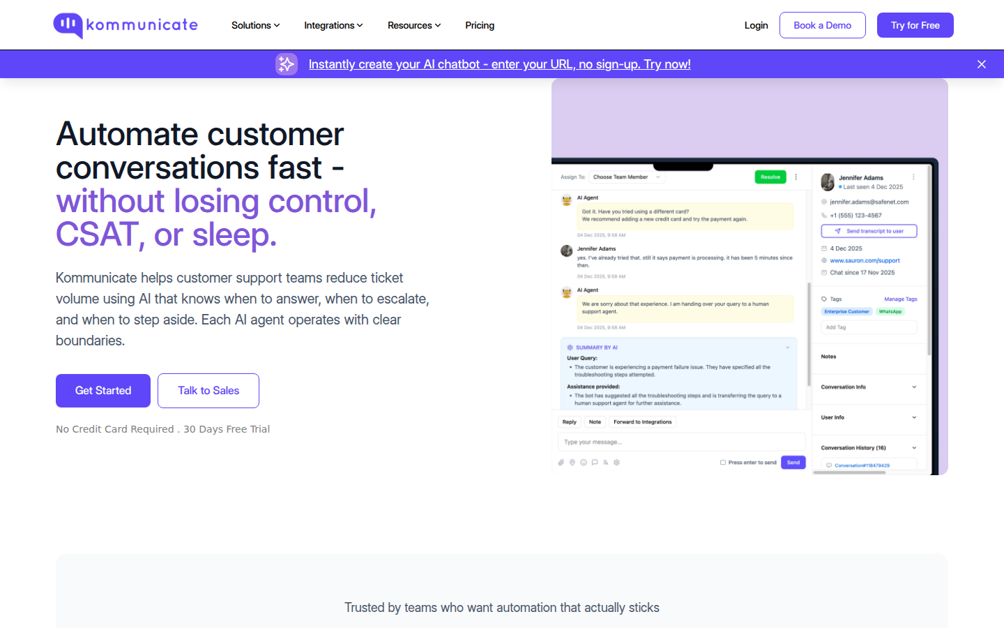 Kommunicate AI chatbot builder