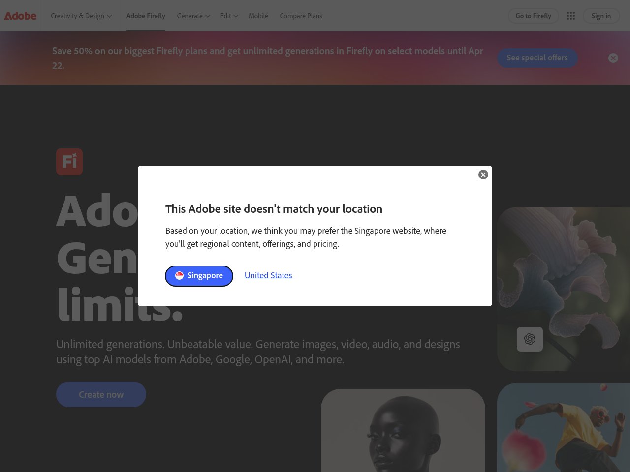 Adobe Firefly creative AI studio showing image generation with commercially safe output and Creative Cloud integration