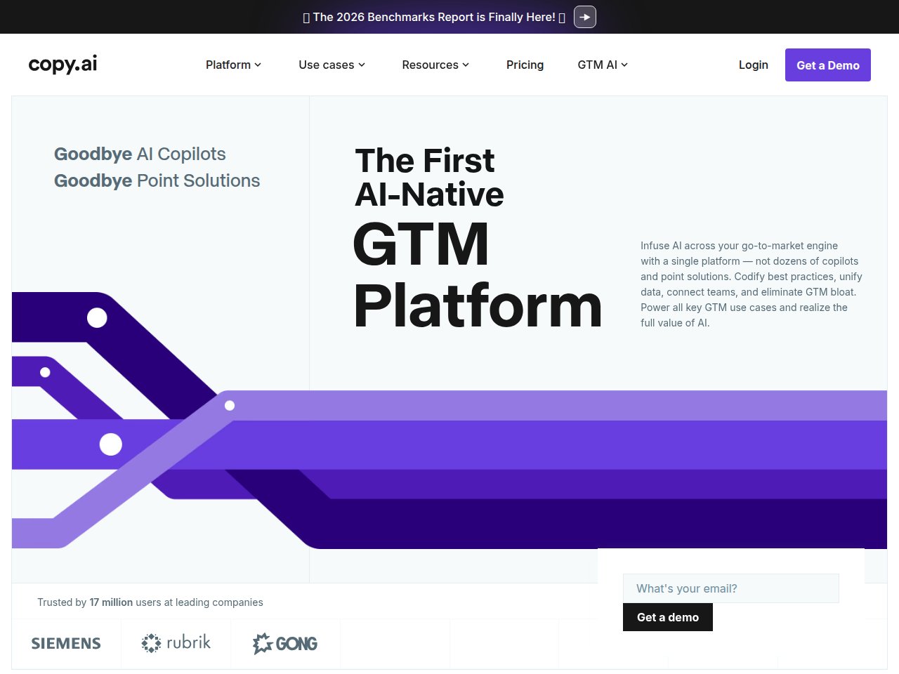 Copy.ai platform interface showing the AI writing workspace with templates and workflow automation