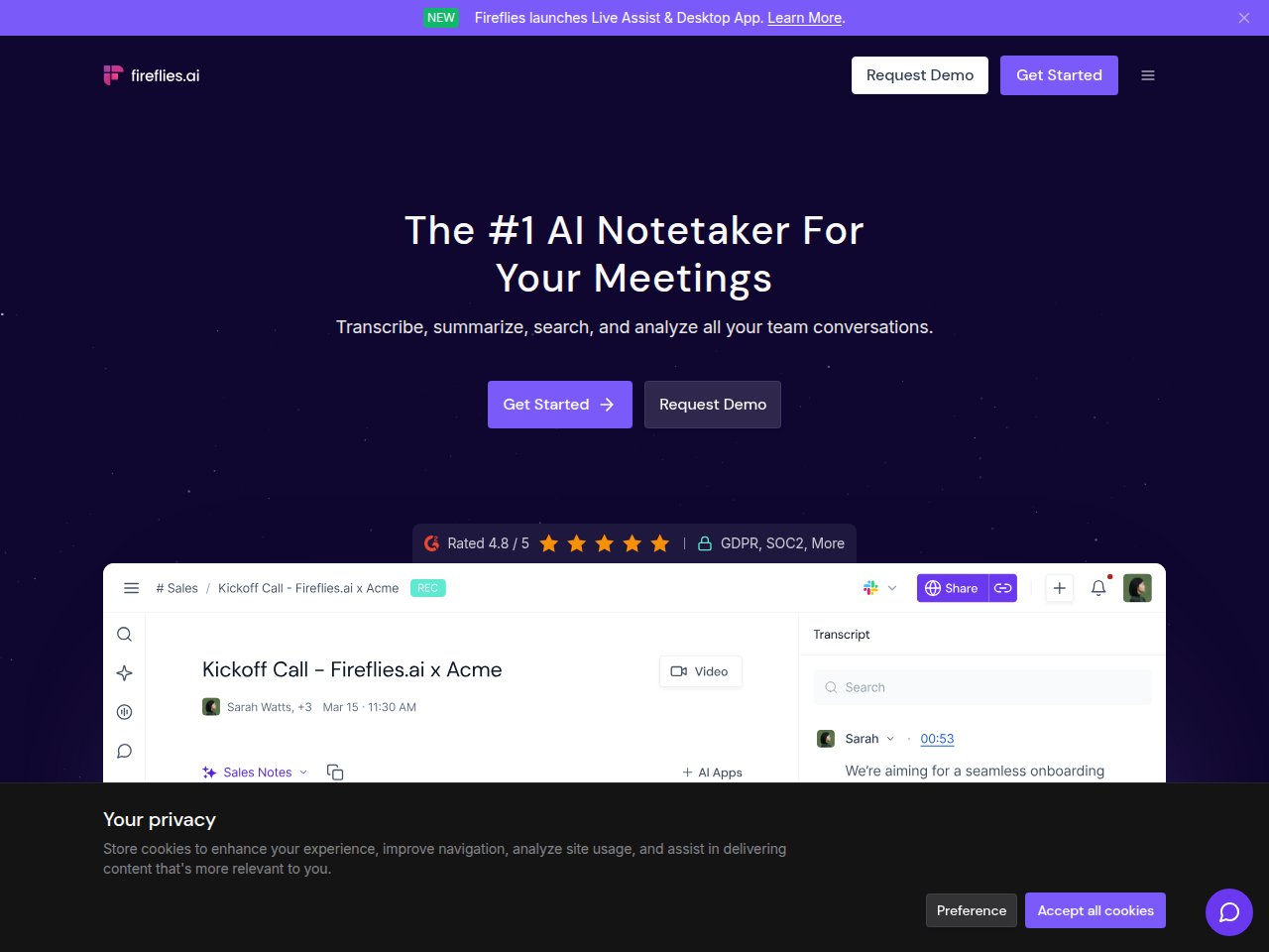 Fireflies AI meeting transcription dashboard