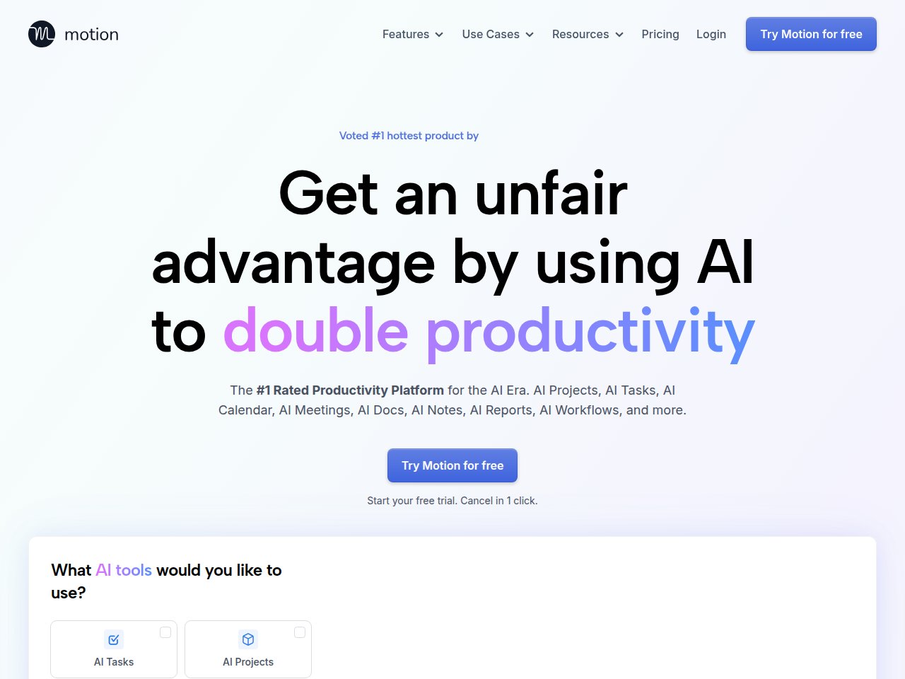 Motion AI task and calendar management interface