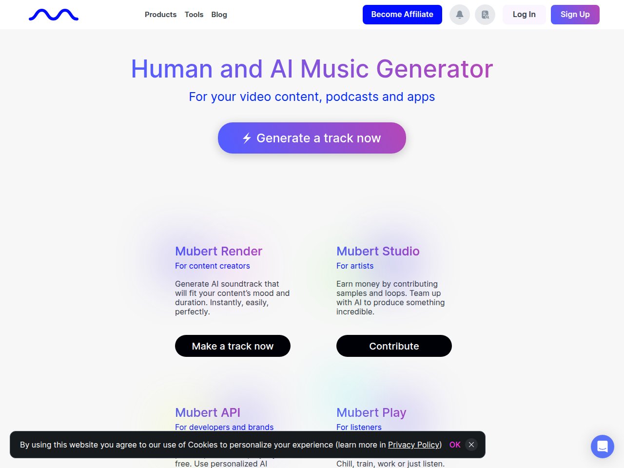 Mubert AI music generator screenshot