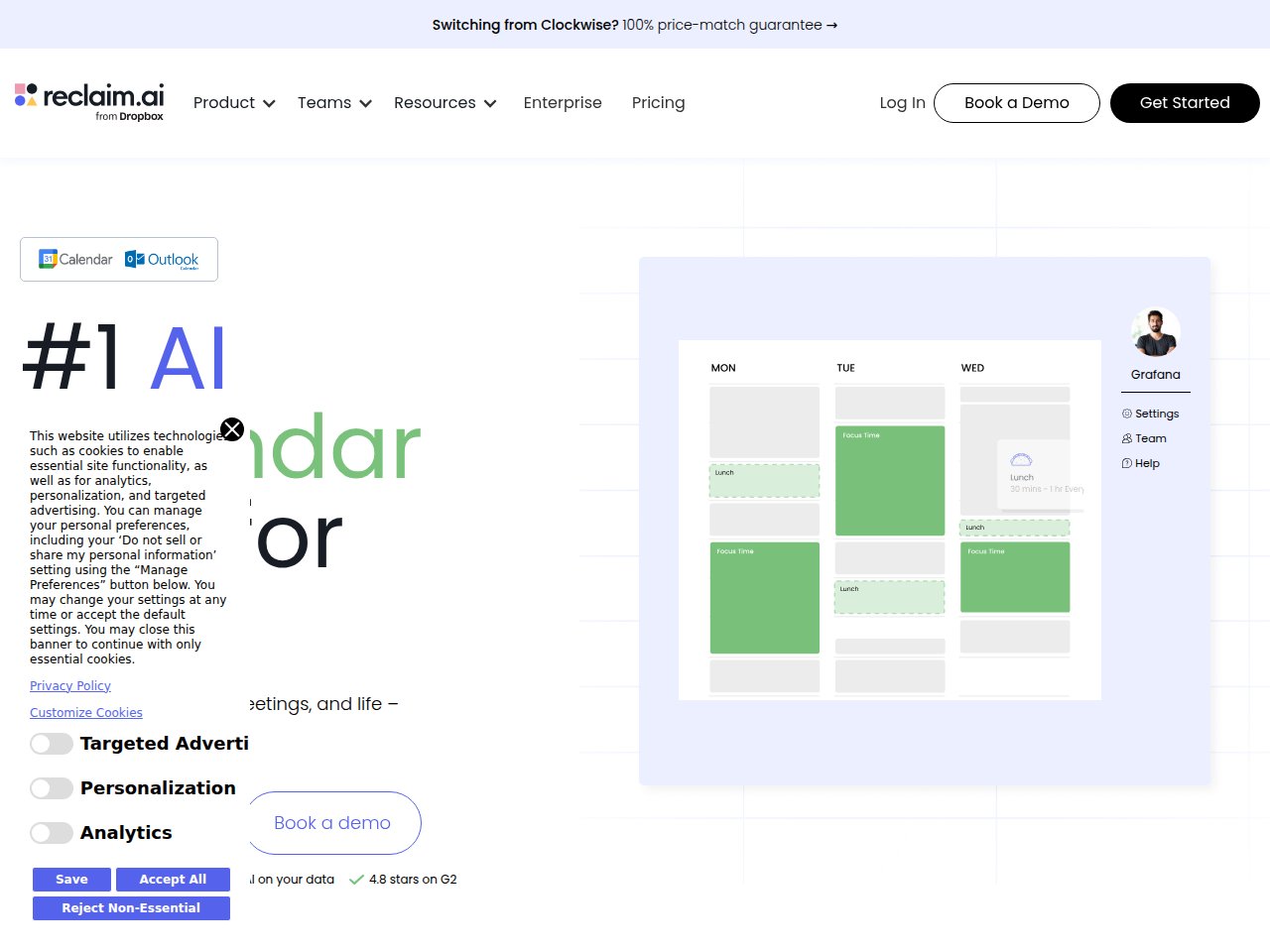 Reclaim AI smart calendar scheduling interface