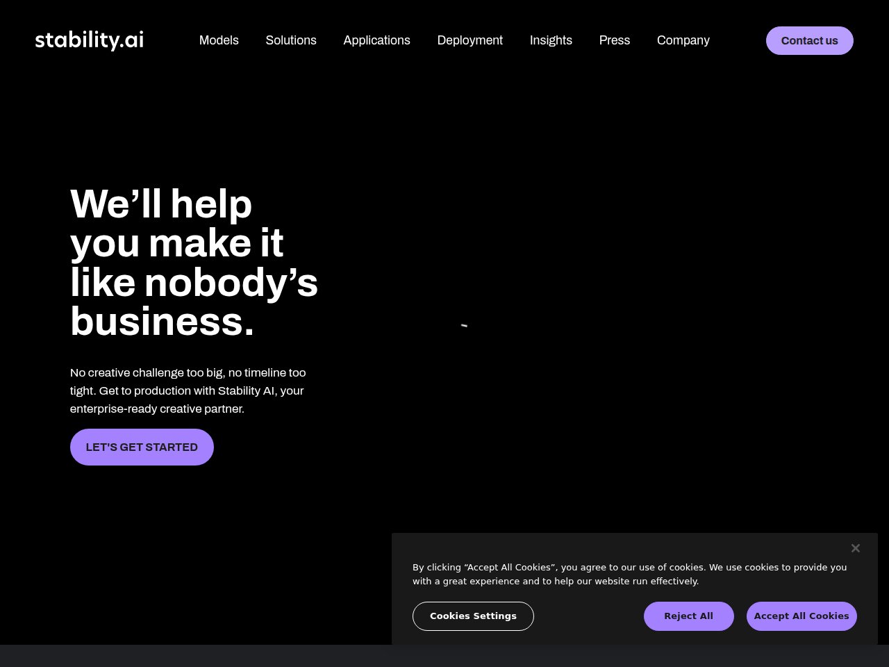 Stability AI platform showing Stable Diffusion 3.5 model interface and generation options