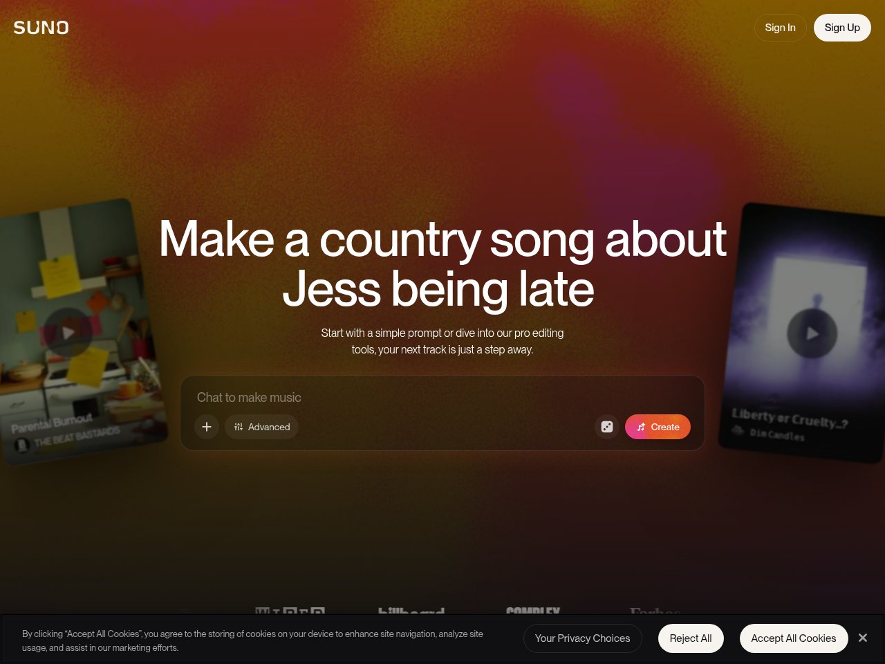 screenshot suno - Best AI Music & Audio Tools 2026 — Reviewed by Frankie | BestAgentPick