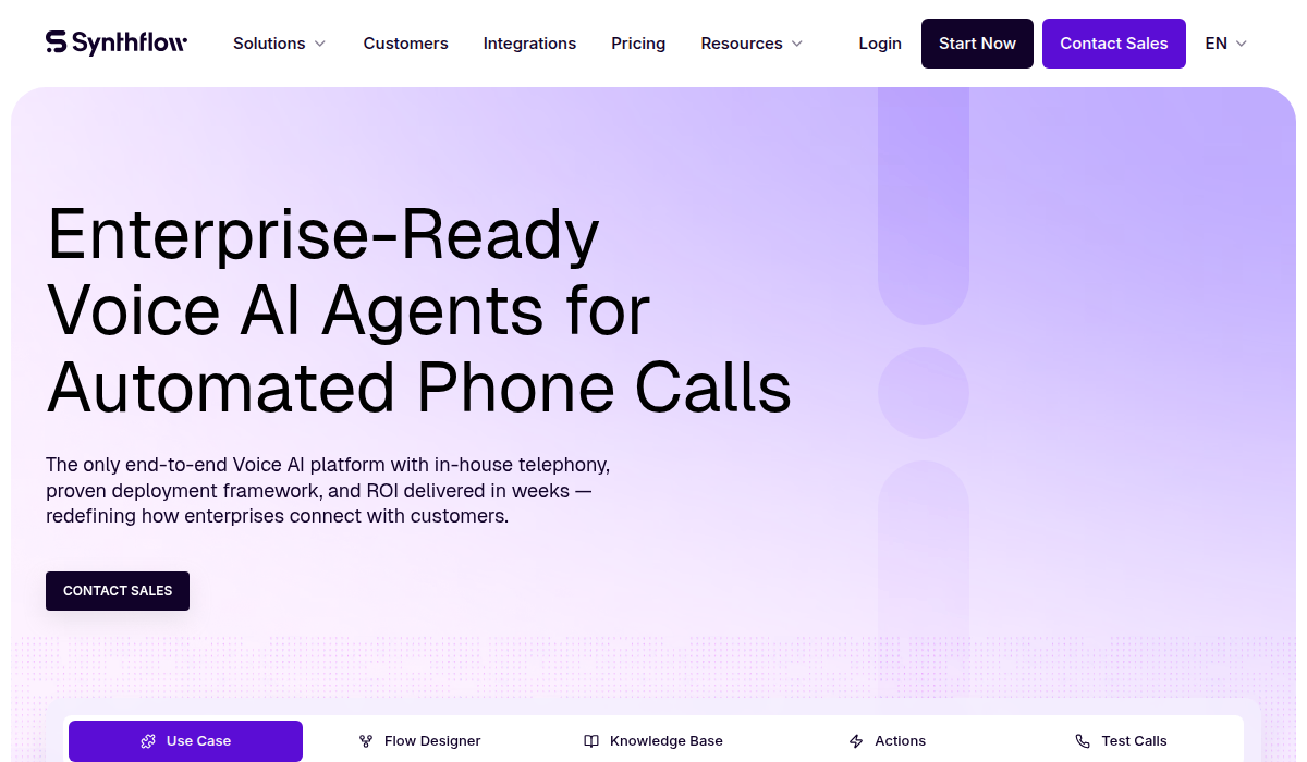 Synthflow AI homepage - Enterprise-Ready Voice AI Agents platform founded by CEO Hakob Astabatsyan
