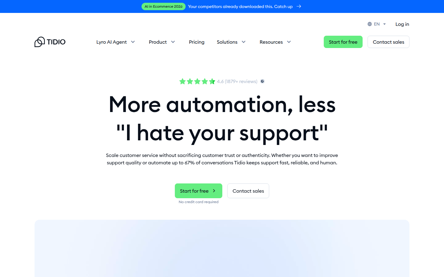 Tidio dashboard with Lyro AI agent