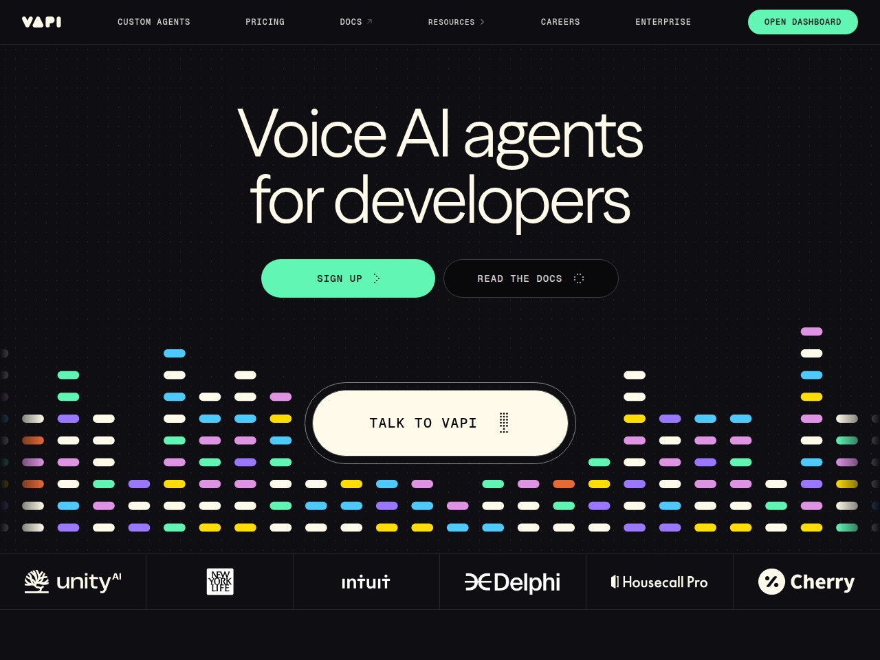 Vapi AI voice agent platform - homepage screenshot 2026